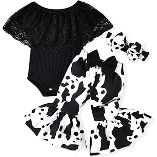 HINTINA Newborn Baby Girl Short Sleeve Bodysuit Flared Pants Ribbed Outfits