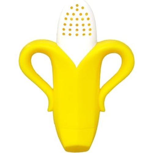 RaZbaby Fruitique Fruit Feeder One-Piece Baby – Larger Opening for Refilling & Fits More Fresh/Frozen Fruit for Teething Relief, Easy to Hold, Safer Design, BPA-Free, Dishwasher Safe - Banana