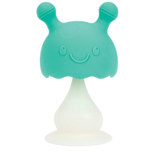 Nuby Super Soft Silicone Teether with Suction Base - Visually Stimulating and Easy to Grasp Toy for Baby Teething Relief - 3+ Months