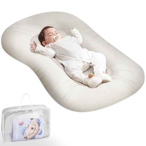Baby Lounger - Baby Lounger for Newborn, Infant Lounger for Home and Travel, Soft Cotton, Newborn Babies Essentials Gifts, White
