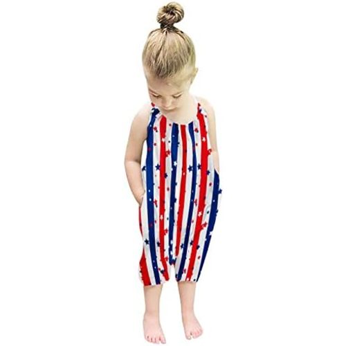 RAISEVERN Toddler Girls Halter Backless Romper Baby Kid Jumpsuit Pants Clothes with Pocket Size 1-6 T