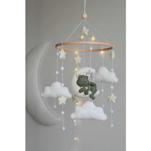 Boucle Cloud Dragon Baby Mobile, Felt Stars, Neutral Nursery