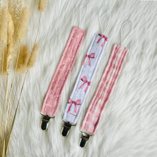 Pacifier Clip Pink Bow Dummy Chain Baby Girl Pacifier Holder Coquette Baby Soother Holder Pastel Pink Baby Shower Gift Baby Registry Present