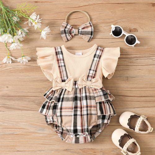 PatPat Baby Girl Clothes Ruffle-sleeve Romper & Headband Set, Sizes 0-3 Months