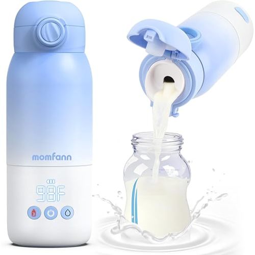 Portable Bottle Warmer for Travel, Dual Heating Modes for Breastmilk & Water, Portable Bottle Milk Warmer with Fast Heating & Long Battery Life, 12 Ounces Large Capacity (Blue)