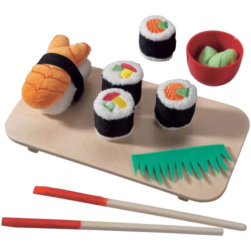HABA Soft Sushi with Child-Sized Chopsticks & Serving Board Play Food Set - Pretend Play for Toddlers 3-5 and Kids Cooking Sets for Aspiring Chefs