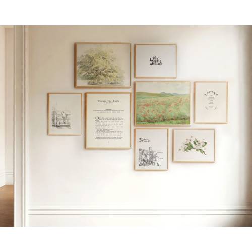 Winnie the Pooh Nursery Prints DIGITAL DOWNLOAD, Literary Girls Room Wall Art Set, Vintage Quotes and Original Drawings Decor