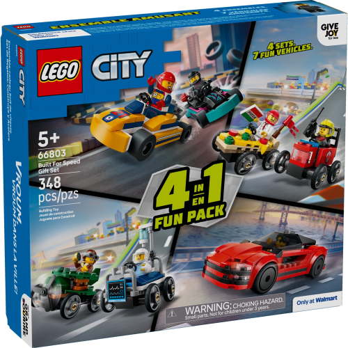 LEGO City Built For Speed Gift Set: Building Toy for Kids, Ages 5+ - 4 Sets in 1 Including 7 Minifigures and Vehicles - Perfect Gift for Young Racing Fans - 66803