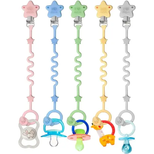 Pacifier Clip for Boys, Extended Length Clips for Pacifiers, Silicone Binky Clips Holder for Baby Essentials Toys, Teethers, Soothe, and More, Dishwasher Safe Pacifier Clips