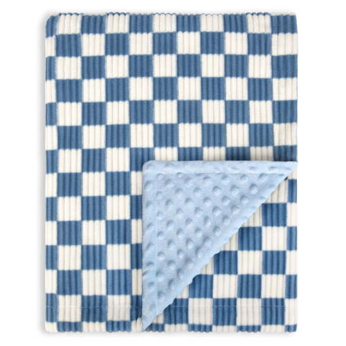 BELIMU Double Layer Dotted Backing Chessboard Gingham Baby Blankets for Newborn Blue,30x40 in.