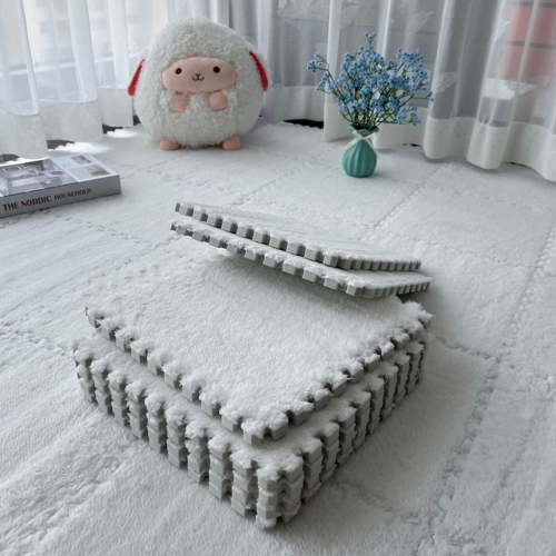 Interlocking Carpet Shaggy Soft EVA Foam Mats Fluffy Square Thickened Plush Tiles Protective Floor Tiles Exercise Play Mat for Children Kids Room Home Parlor Bedroom (White, 12 Pcs)