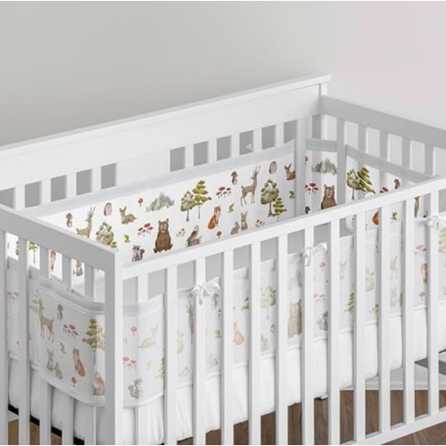 Sweet Jojo Designs + BreathableBaby 2-Piece Breathable Mesh Crib Liner Set (Woodland Forest Animals) for Boys/Girls, Baby, Infants/Newborn Nursery (Animal Friends, Bear, Fox, Hedgehog, Watercolor)