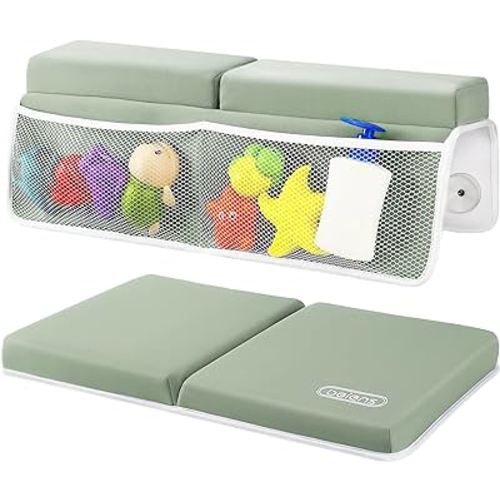 beiens Bath Kneeler and Elbow Rest Pad Set - 1.5'' Comfortable Thick Baby Bath Kneeler Pads, Quick Dry Kneeling Pad for Baby Bath Time, Non-Slip Knee & Arm Support Bathtub Mat with Toys Organizer