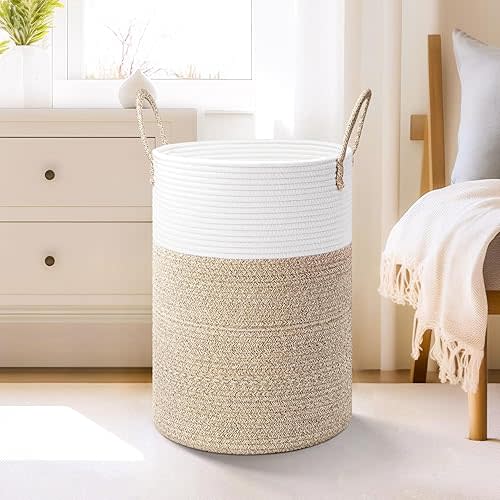 Laundry Basket,Woven Cotton Rope Laundry Hamper,40L for Decorative Storage of Dirty Clothes,Toys and Blankets in Bathroom,Baby Room and Living Room