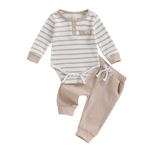 Pivanzore Newborn Baby Boy Clothes Pants Outfits Toddler Striped Long Sleeve Romper Bodysuit Set Soft 2024 Fall Winter Outfit