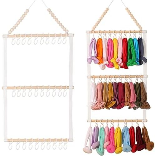 Headband Holder for Girls Baby Headband Organizer Head Bands Hair Accessories Display Organizer Wall Hanging Decor for Nursery Toddler Girl Room (White)