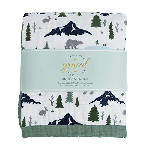 GRACED SOFT LUXURIES Softest Gentle Large Muslin Quilt, 47" x 47" Muslin Baby Receiving Blanket (Bear's Forest)