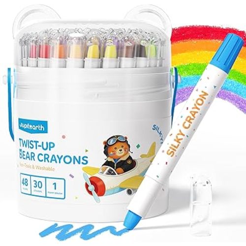 JUPITEARTH Twist Crayons for Toddlers, Silky Crayons, Washable, 48 Colors