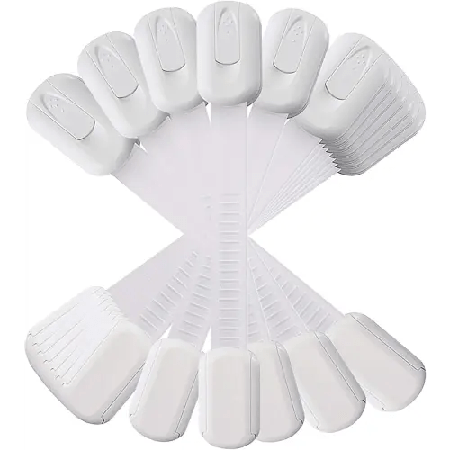 12 Pack Vmaisi Multi-Use Adhesive Straps Locks - Childproofing Baby Proofing Cabinet Latches for Drawers, Fridge, Dishwasher, Toilet Seat, Cupboard, Oven,Trash Can, No Drilling (White) (12)