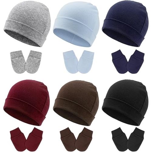 BQUBO Newborn Baby Hats and Mittens Sets Infant Boys Girls Cotton Beanie Gloves Newborn Hospital Caps for 0-6 Months