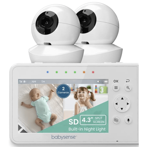 Babysense Max View: Video Baby Monitor with 2 Cameras, Split Screen, Non Wifi, Night Light & Sound Machine