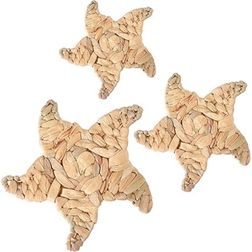 Threehoney 3 Pcs Boho Starfish Beach Bathroom Decor 3 Size Handmade Starfish Wicker Wall Decors Coastal Hanging Wall Art Florida Decoration for Indoor Outdoor Summer Ocean Seaside Sea Life Gifts