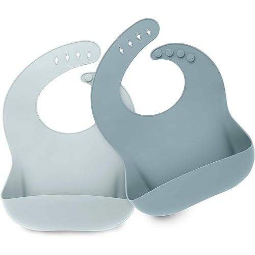 KeaBabies 2-Pack Silicone Bibs For Babies, Silicone Baby Bibs for Eating, Food-Grade Pure Silicone Bib, Toddler Bibs, Waterproof Bibs, Feeding Bibs, Silicon Bibs for Toddlers, Boys, Girls (Alps)