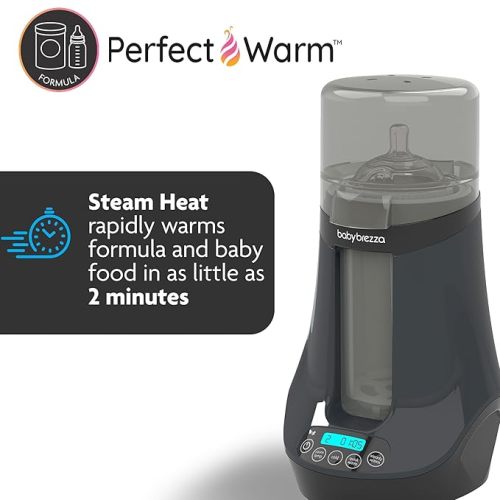 Baby Brezza Smart Baby Bottle Warmer, Breastmilk Warmer + Defroster + Baby Food Warmer - Universal Fit for All Baby Bottle Sizes and Types, Breastmilk Bags + Food Jars - Bluetooth Control, Charcoal