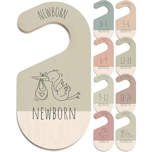 Baby Clothes Dividers for Closet - Wooden Baby Closet Dividers for Nursery & Baby Clothes Organizer - Gender Neutral Baby Clothes Size Dividers for Boy & Girl, 8 Baby Closet Organizers