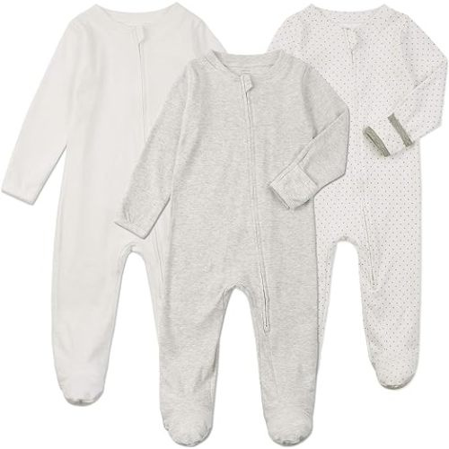 Aablexema Baby Footie Pajamas with Mittens - 3Pcs Infant Cotton Footed One Piece Sleepwear Outfits