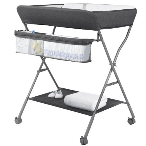 Ebern Designs Portable Baby Changing Table with Wheels, Adjustable Height Folding Diaper Station with Nursery Organizer & Storage Rack for Newborn Baby and Infant (Light Grey) | Wayfair