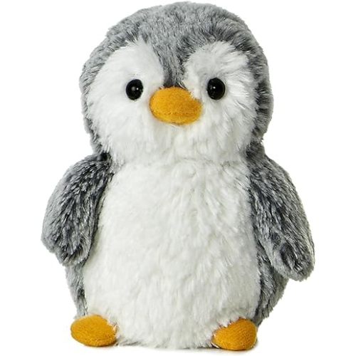 Aurora® Playful Pompom Penguin™ Mini Stuffed Animal - Vibrant Companions - Endless Fun - Gray 6 Inches