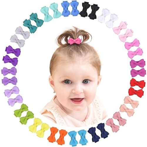 YHXX YLEN Baby Hair Bows for Girls Mini Fully Lined Hair Bows Grosgrain Ribbon 1.2" Tiny Baby Hair Clips for Baby Girls Infant Fine Hair 100PCS (50 Colors in Pairs)