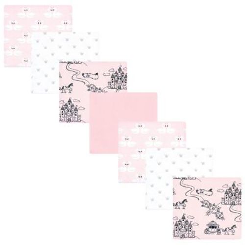 Little Treasure Hudson Baby Girls Cotton Poly Flannel Receiving Blankets Multipack, Pink Fairytale Princess, 30x30 inches
