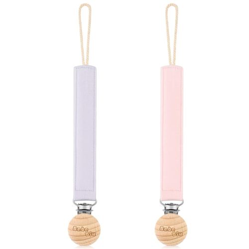 Baby Pacifier Clip, 2 Pack Fabric Pacifier Clips, Super Soft Fabric Strap with Wooden Clip, Pacifier Clips for Baby Girl & Boy (Pale Mauve/Blush)