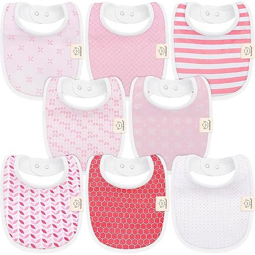 8-Pack Organic Baby Bibs for Boys, Girls - Soft Cotton Drooling and Teething Baby Bibs, Baby Girl Bibs, Baby Boy Bibs, Baby Drool Bibs for Baby Girl, Boy, Newborn Infant Bibs(Blush)