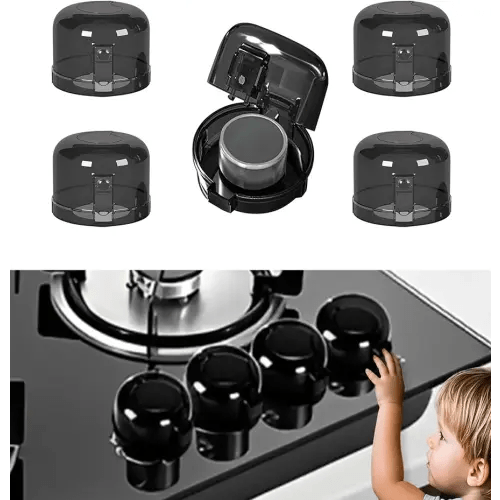 Kids Stove Knob Safety Cover 5-Pack Baby Resistant Kitchen Oven Knob Lock Universal Gas Burner Child Resistant(Black)