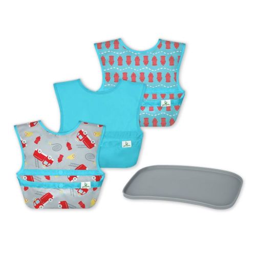 Green Sprouts Baby Mealtime Set Easywear Bibs Mini Platemat Gray/aqua - 4pc