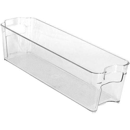 Glad Plastic Refrigerator Organizer Bin – Clear Stackable Fridge/Freezer Storage Container, 14.5” x 4.2” x 4”