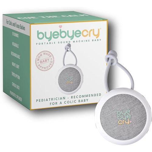 ByeByeCry - White Noise Machine, Portable Sound Machine Baby Noises for Sleeping, Rechargeable Sound Machine for Fussy or Colicky Baby, 10 Custom-Recorded Sound, 15 Hours of White Noise, Night Light