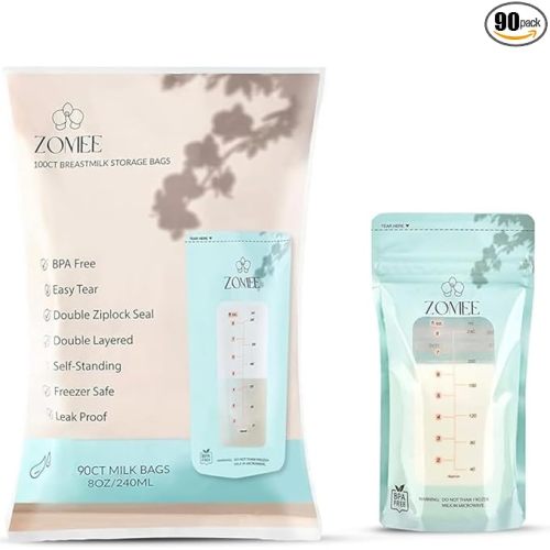 Zomee Breast Milk Storage Bags 8oz – Leakproof Double-Zip Seal, Self-Standing, Easy-Pour Design, Freezer Safe, Pre-Sterilized, BPA & Phthalate Free – Bulk Pack of 360