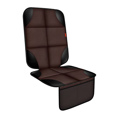 XHYANG Car Seat Protector 1 Pack Car Seat Cushion Mat Thickest Padding,Waterproof 600D Fabric Car Seat Covers for Non-Slip Backing Mesh Pockets for Baby and Pet 1 Seat Protector Brown