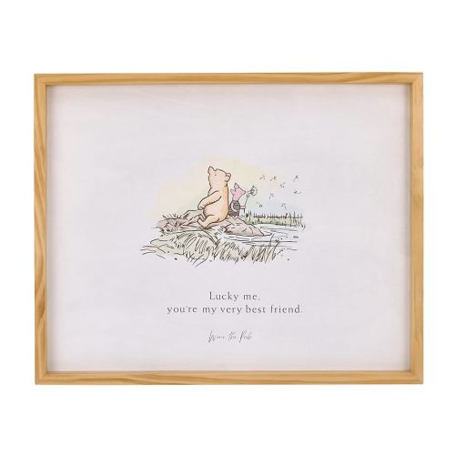 NoJo Disney Winnie The Pooh - Classic Pooh "Lucky Me, You're My Very Best Friend" with Piglet Natural Pine Wood Framed Art Canvas Wall Décor