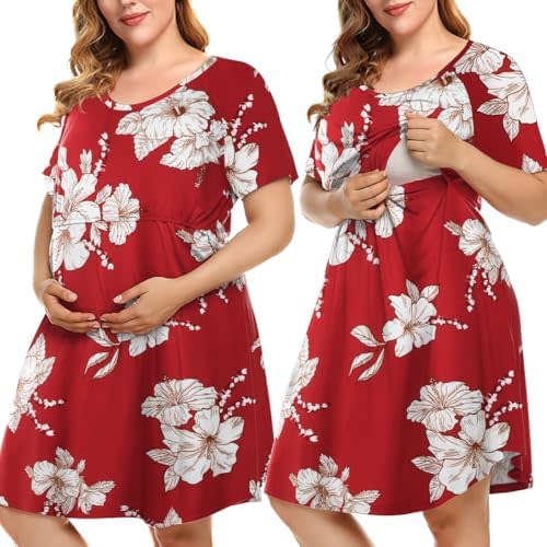 MONNURO Plus Size 3 in 1 Labor/Delivery/Hospital Gown Nursing Maternity Nightgown Dress for Breastfeeding 1-5XL