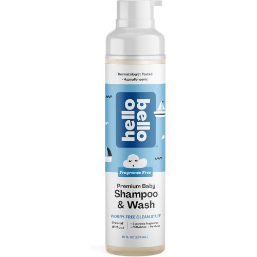 Hello Bello Shampoo & Body Wash - Gentle Hypoallergenic Formula for Babies and Kids - Vegan and Cruelty-Free - Fragrance Free - 10 fl oz
