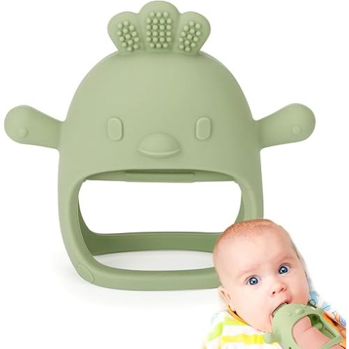 Socub Silicone Baby Teether Toys for Infants 3-6 6-12 Months, BPA Free Anti-Drop Silicone Mitten Teething Toy, Baby Chew Toys for Sucking Needs, Newborn Essentials & Baby Shower Gifts Girls(Olive)