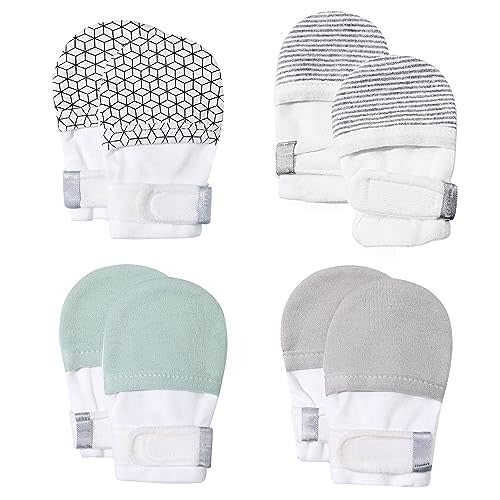 HAPIU Baby No Scratch Mittens Stay On, 100% Cotton Breathable, Adjustable Infant Gloves for Boys Girls, Newborn - 12 M