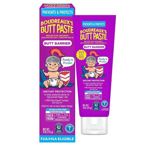 Boudreaux’s Butt Paste Barrier Ointment, Preventive Dimethicone Diaper Rash Cream, 4 Oz Tube
