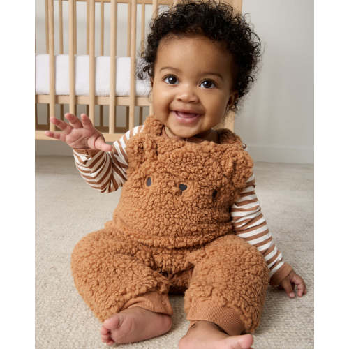 Chestnut Brown Sherpa Baby Overall | Little Sleepies