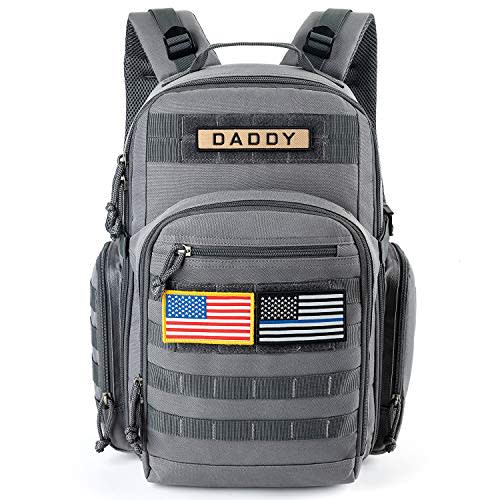 MIRACOL Military Diaper Bag for Men - Large Baby Diaper Backpack for Hiking Travel Trips Camping - Army Daddy Gear Backpack for Outdoor Enthusiast Dad Grey Father's Day Gifts